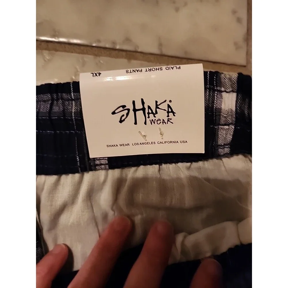 Nwt Shaka Wear Cargo Shorts Men's Sz 4XL Navy BluePlaid Drawstring Elastic Waist - Picture 5 of 13
